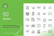 50 Hipster Green & Black Icons, an Icon by IconBunny (Thumbnail 1 of 2)