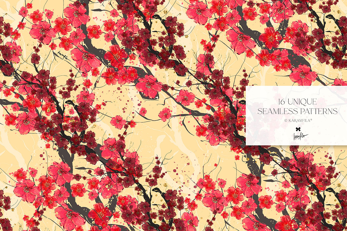 Japanese Cranes Seamless Patterns, a Pattern Graphic by KaramfilaS (Photo 3 of 19)