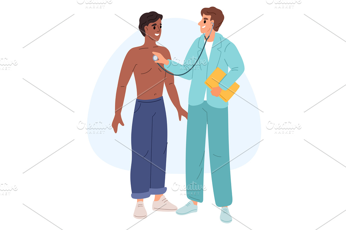 Young male doctor listens heartbeat, a Healthcare Illustration by Vectorbuum