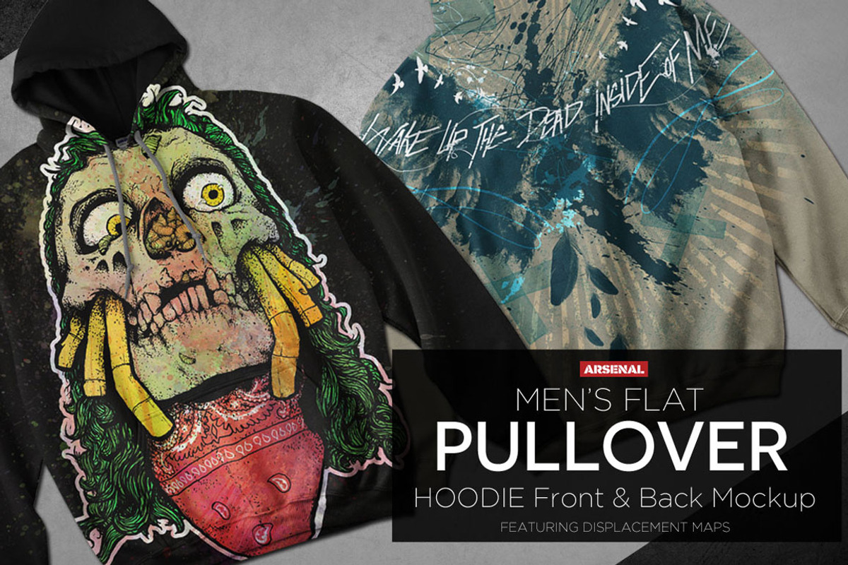 Men's Flat Pullover Hoodie Mockups, a Hoody Mockup by Go Media's Arsenal (Photo 1 of 2)