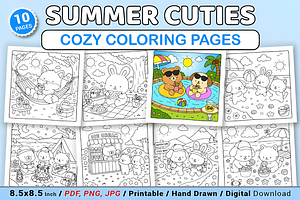 Summer Cuties Cozy Coloring Pages, an Animal Illustration by Design Station