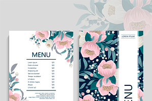 Beautiful floral menu template cards