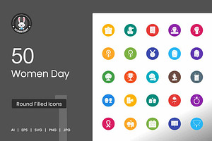 50 Women Day Round Filled Icons, an Icon by IconBunny