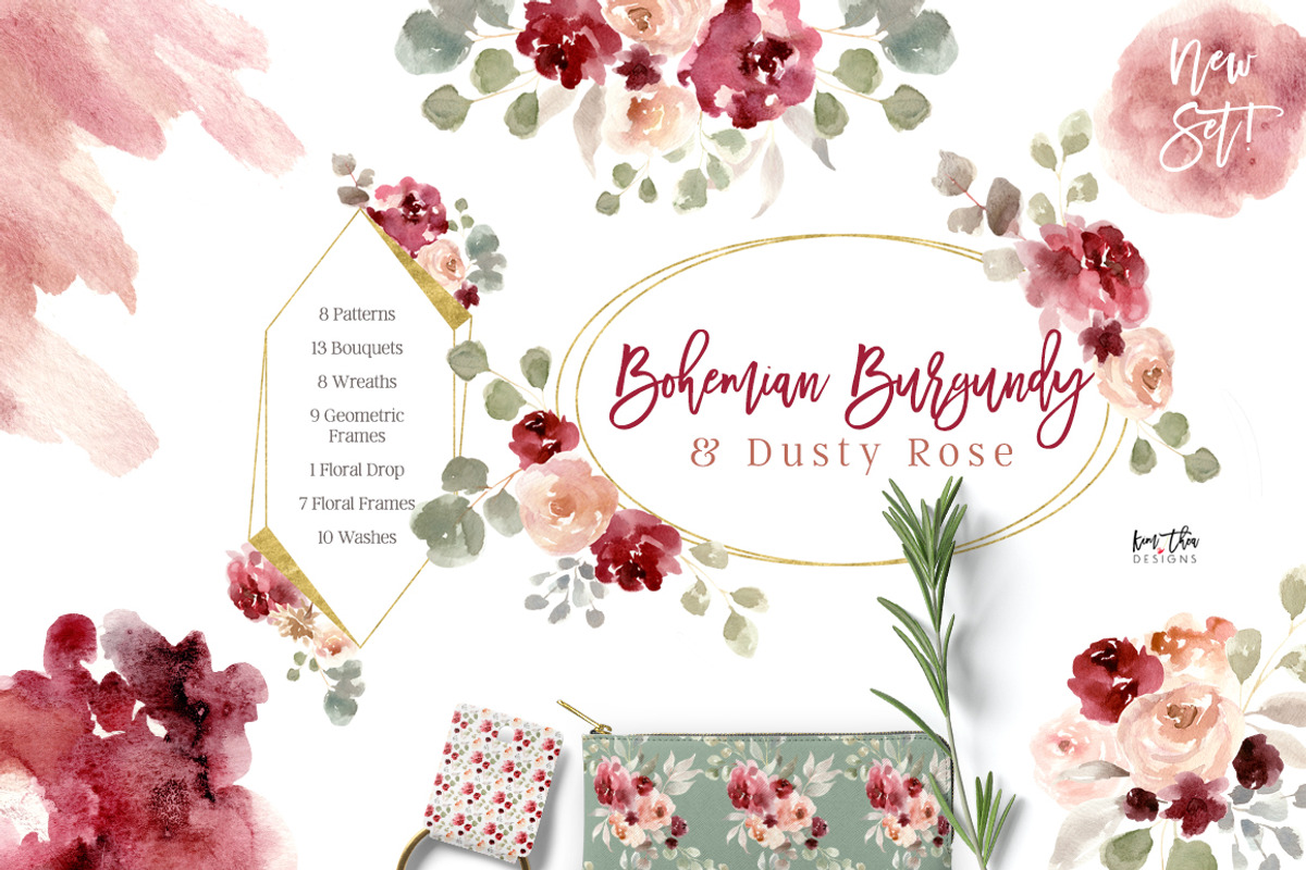Bohemian Burgundy & Dusty Rose, an Illustration by Kim Thoa Designs (Photo 1 of 10)
