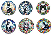 Round Stained Glass Tuxedo Cat Clipa, an Illustration by DreamArtGraphic (Thumbnail 3 of 4)