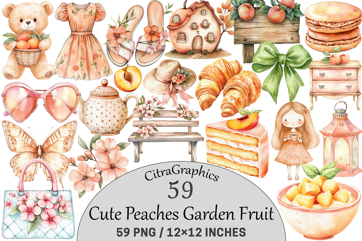 Cute Peaches Garden Fruit Png, an Illustration by CitraGraphics (Photo 1 of 6)
