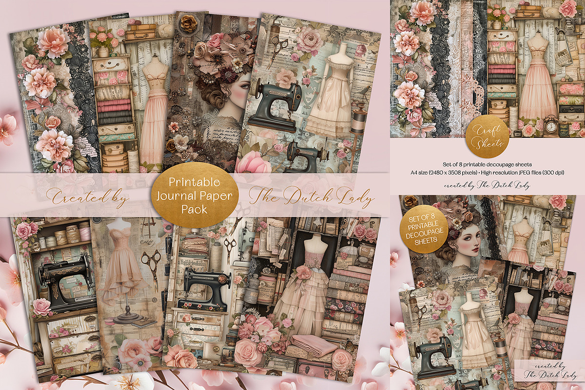 The Seamstress Atelier Decoupage Set, a Work Illustration by The Dutch Lady Designs (Photo 1 of 6)