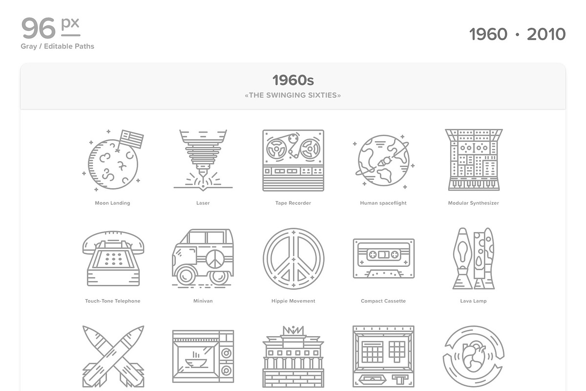20 Century History.Color line Icons, an Outline Icon by Yeticrab (Photo 7 of 16)