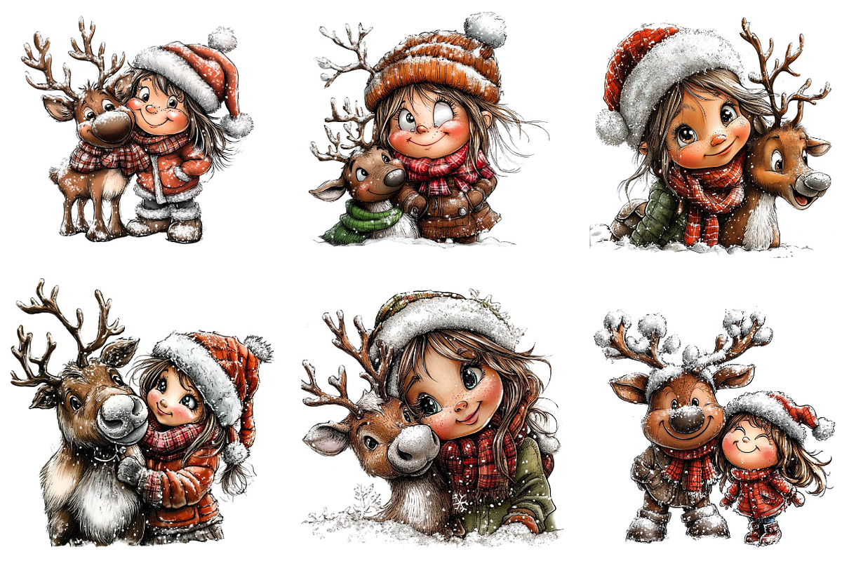 Winter girl and reindeer clipart, an Illustration by CreationArt (Photo 5 of 5)