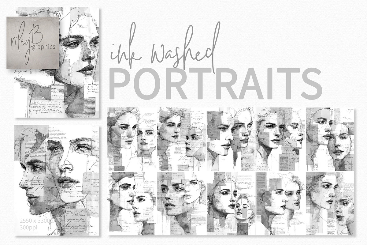 Ink Washed Portraits, a Decorative Illustration by rileyBgraphics (Photo 1 of 7)