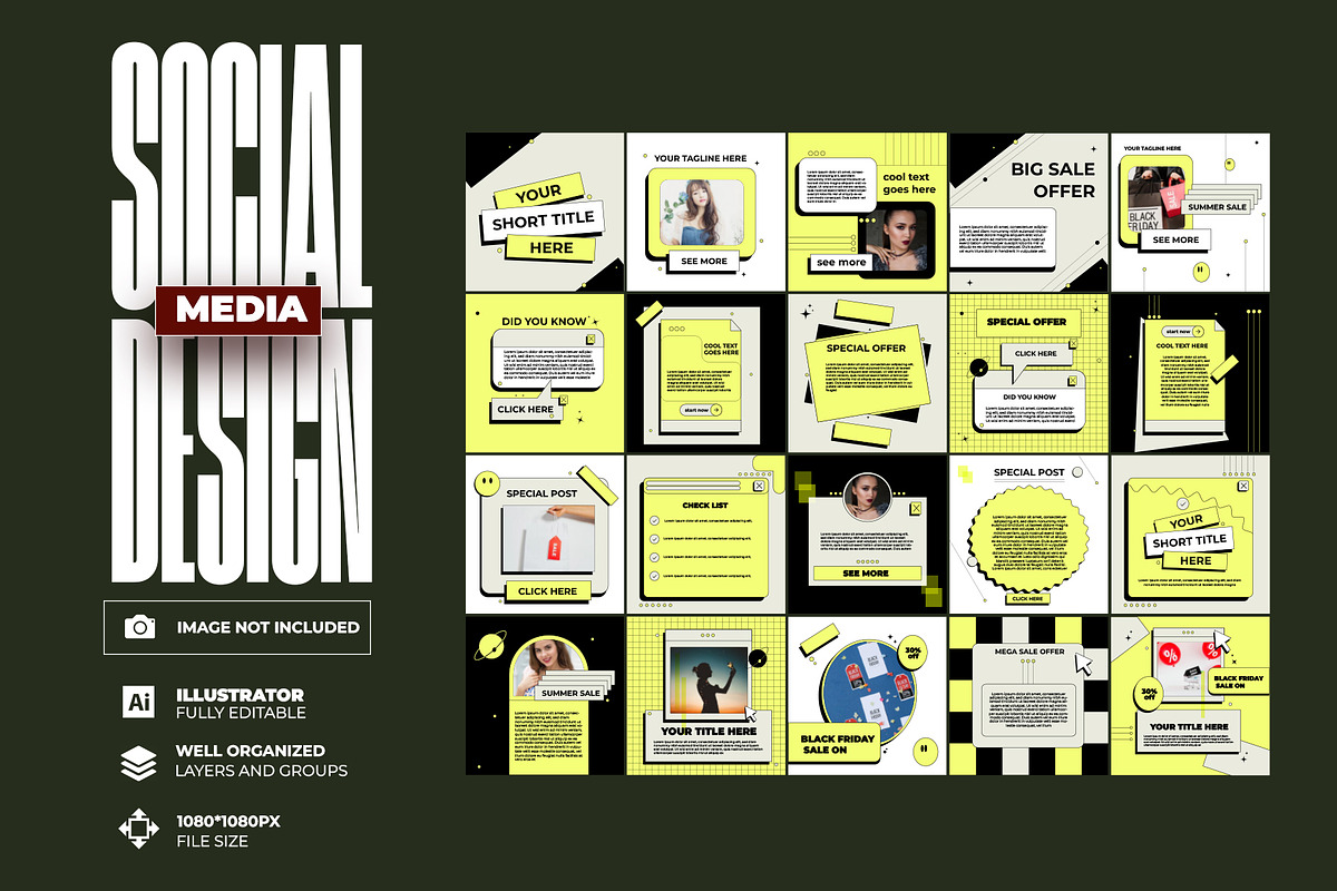 20 social media post design template, a Social Media Template by graphic bakers (Photo 1 of 15)