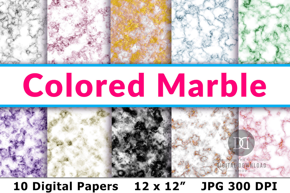 Colored Marble Digital Papers, a Pattern Graphic by The Digital Download Shop (Photo 1 of 4)