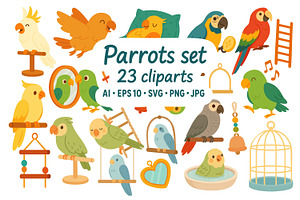 Cute Parrots Clipart Set