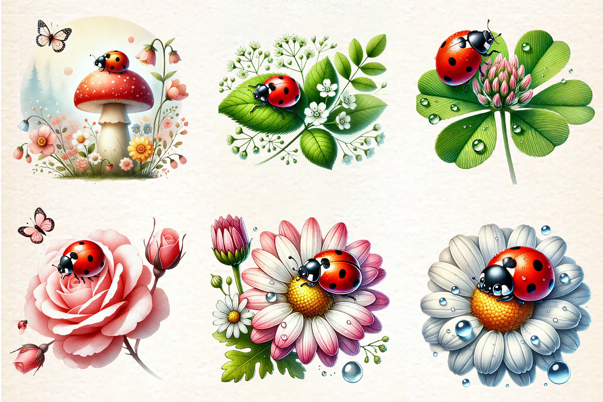 Spring Clipart, Ladybug Clipart, a Seasonal Illustration by DreamArtGraphic (Photo 4 of 5)