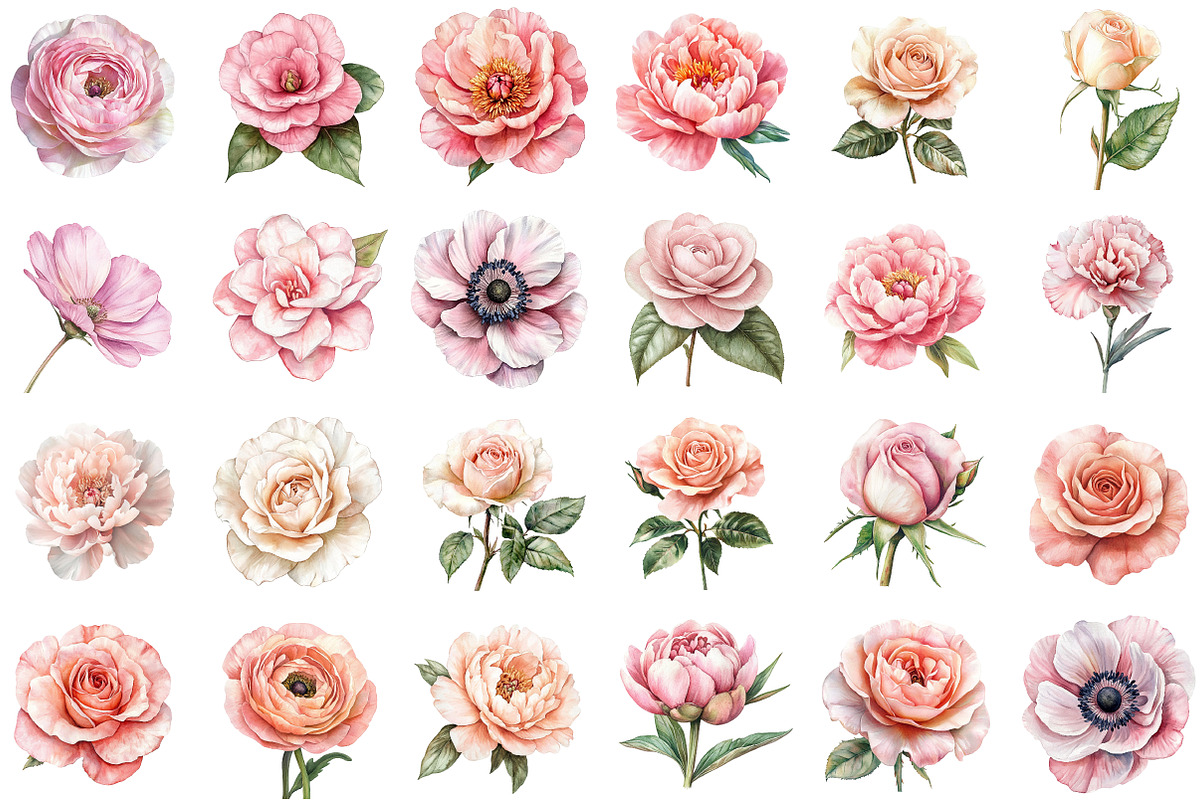 Watercolor Blush Florals Clipart Set, an Illustration by Sublimation Artist (Photo 2 of 6)