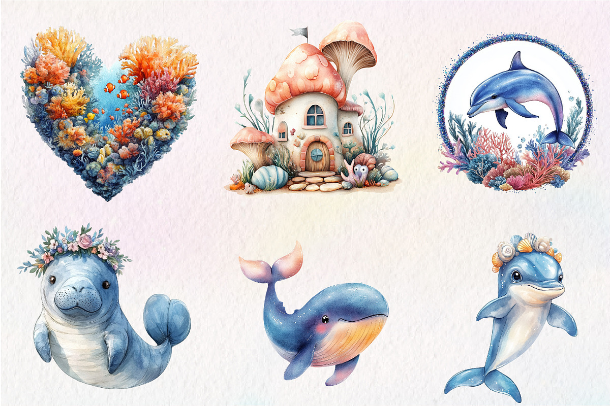 Fantasy Cute Sea Creature Animals Pn, an Illustration by CreationArt (Photo 4 of 5)