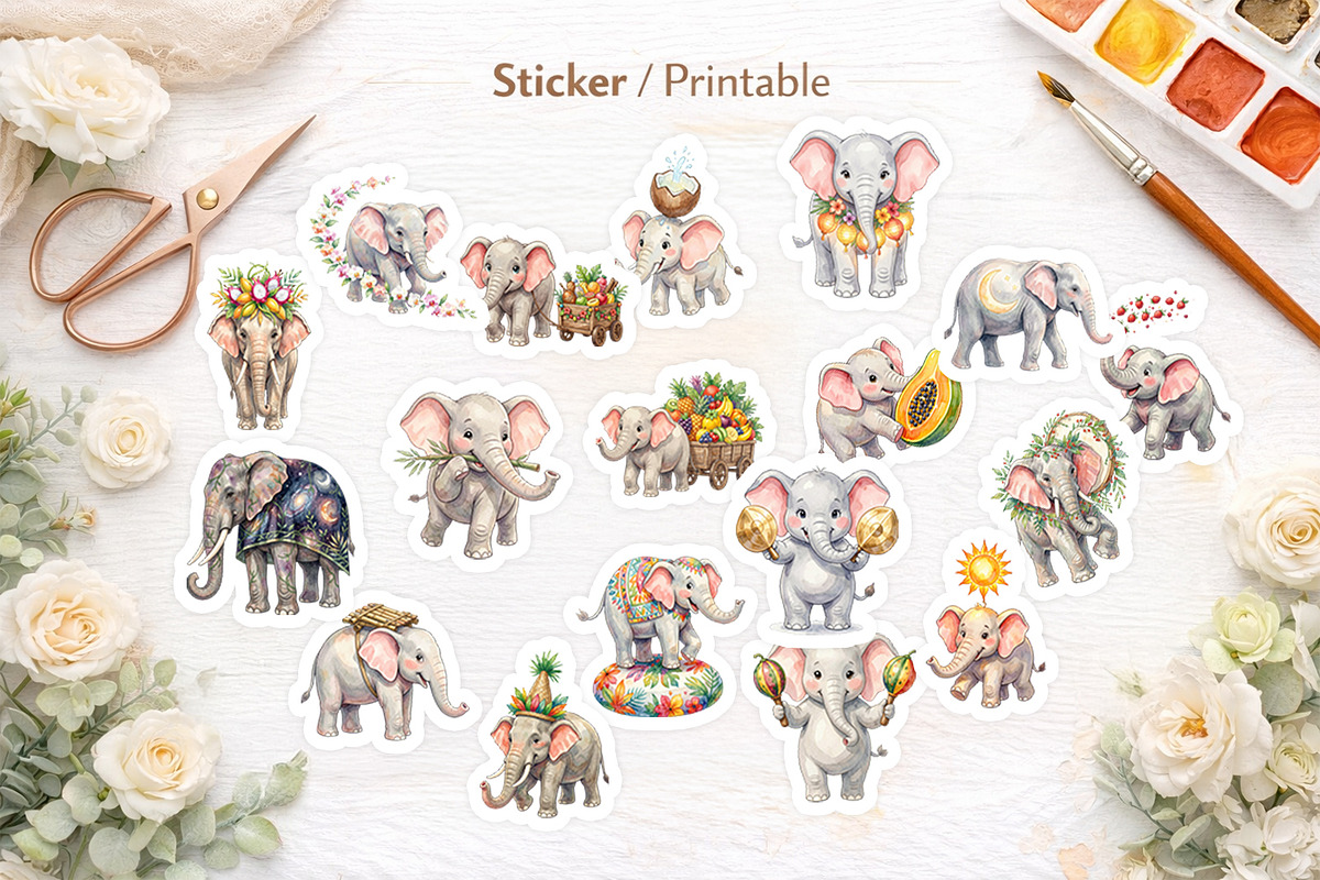Cute Elephant Sublimation PNG, an Animal Illustration by Artnoy (Photo 7 of 18)
