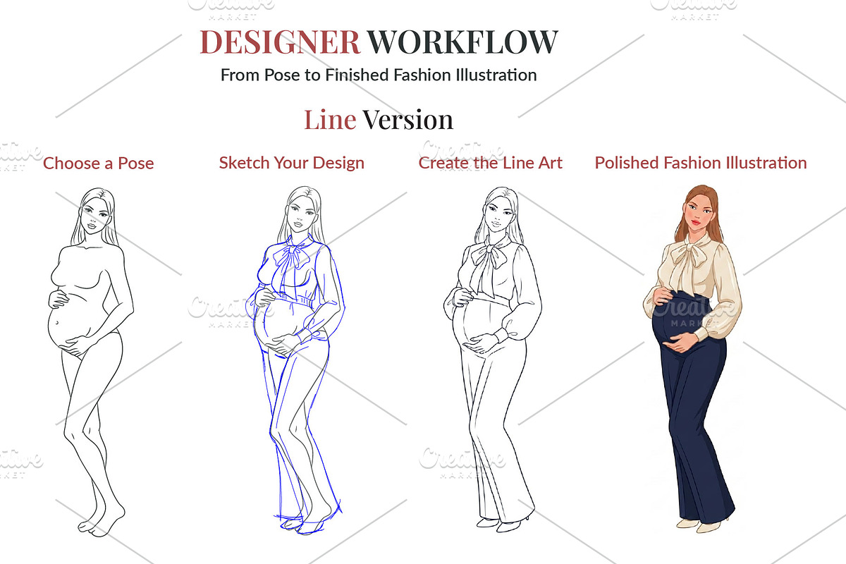 Maternity Fashion Croquis Templates, a Person Illustration by Shorena Fashion Draws (Photo 10 of 12)