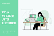 Woman Working on Laptop Illustration, a Work Illustration by Partikusi Design (Thumbnail 1 of 3)
