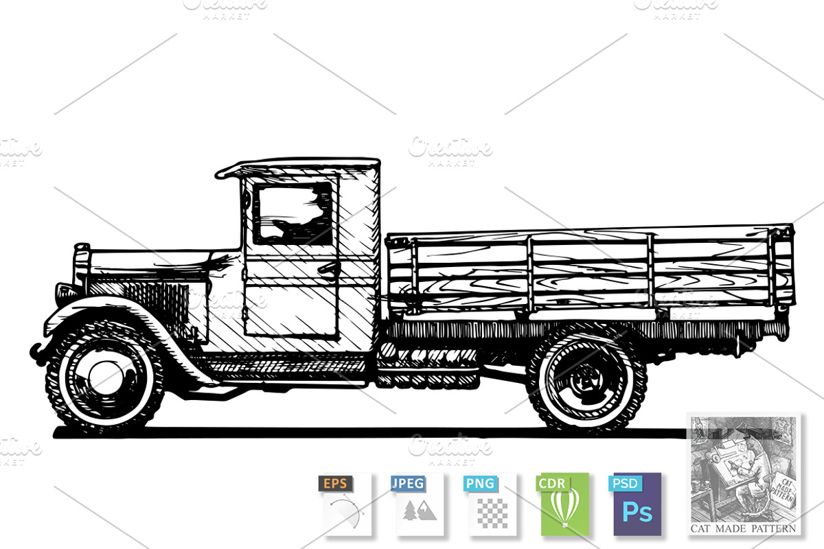 Vintage car., a Transportation Illustration by CatMadePattern