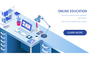 Study desk with laptop, an Education Illustration by Yayasya