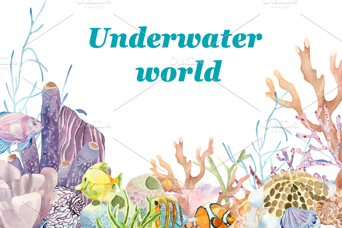 Watercolor set of underwater life, an Animal Illustration by Watercolor arts (Photo 1 of 8)