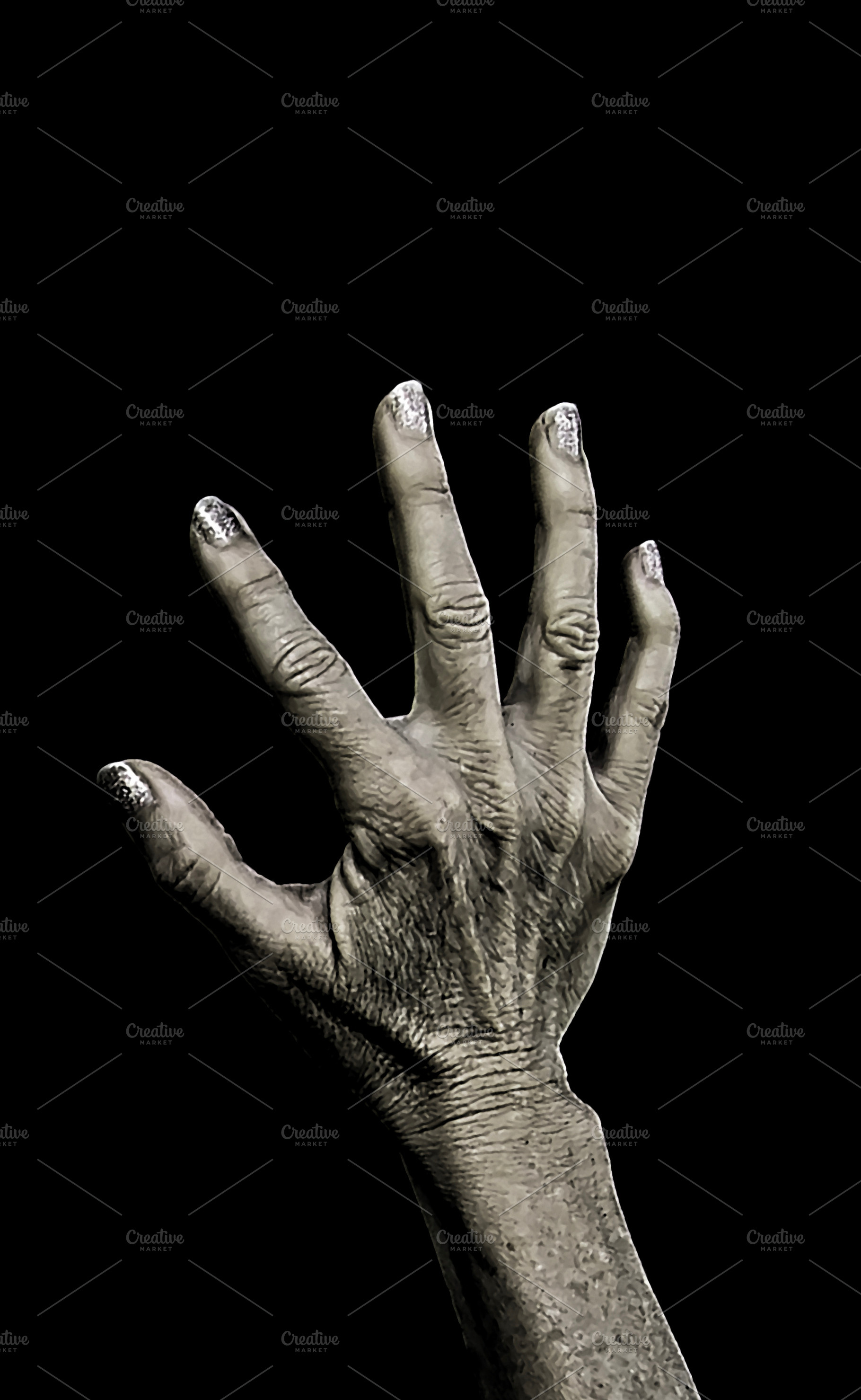 Mature woman hands with fingers open over black background, a Person Photo by DanFLCreativo