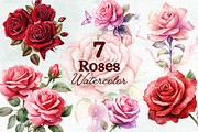 Elegant Roses Watercolor Clipart Set, a Decorative Illustration by Loony Dream Designs (Thumbnail 1 of 4)