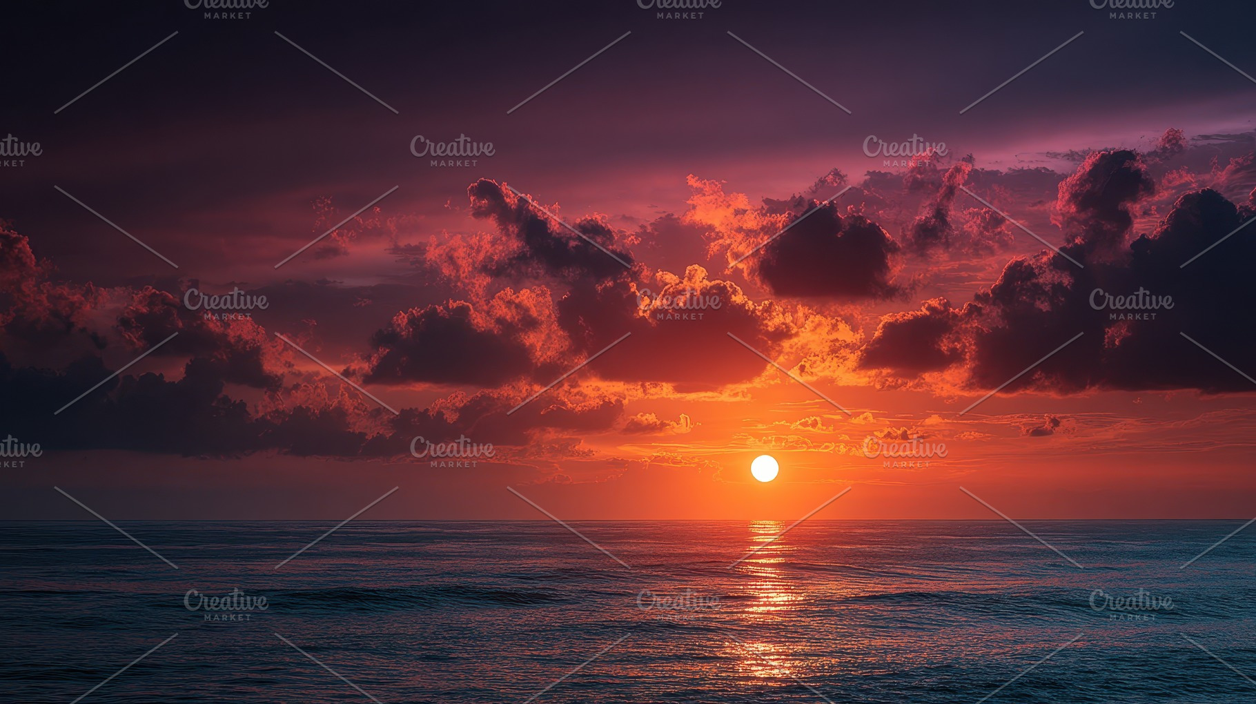 Fiery Sunset over Calm Ocean Dramati, a Photo by Pixeness Studio