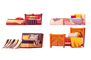 Wooden beds set isolated on white, an Object Illustration by art PVP - market