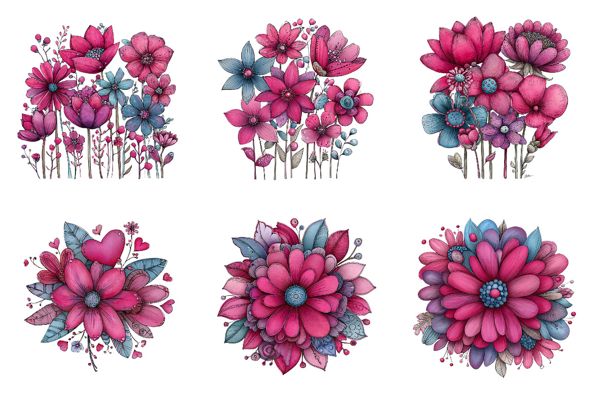 Whimsical spring wildflower clipart, an Illustration by SinaCreation (Photo 4 of 11)