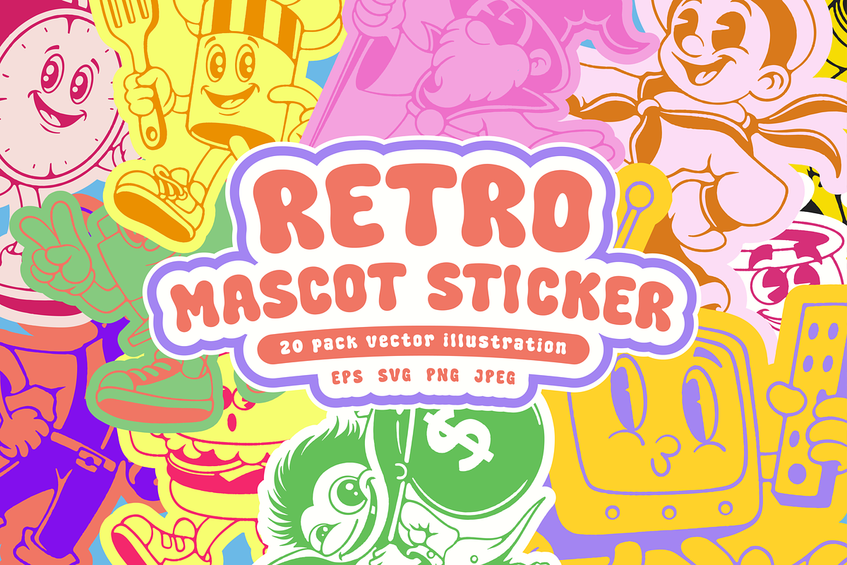 Retro Mascot Sticker Bundle, an Object Illustration by HunEyy (Photo 1 of 8)