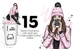 Beautiful girls and coffee. Fashion.