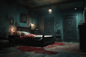Bloodstained Bedroom Dark Room Horro, a Photo by Pixeness Studio