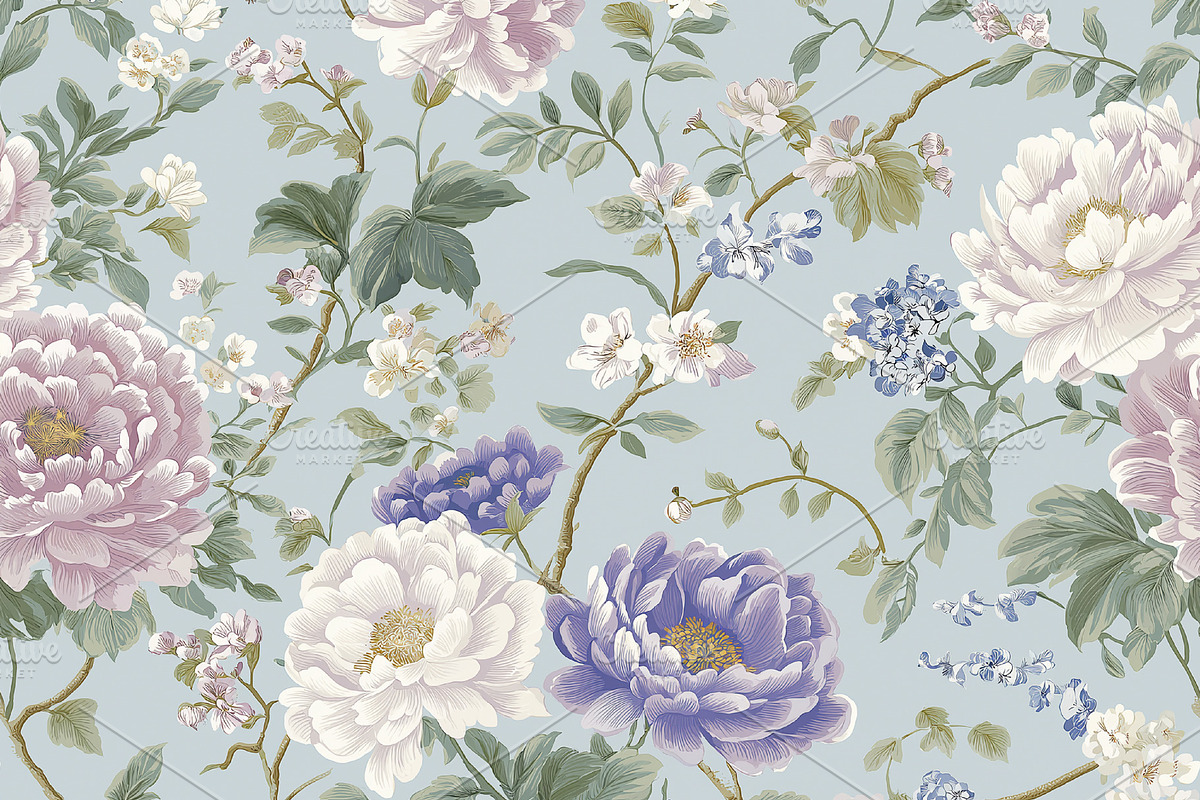 Seamless pattern, seamless pattern with blooming peonies and int, a Pattern Graphic by Studio ANNA