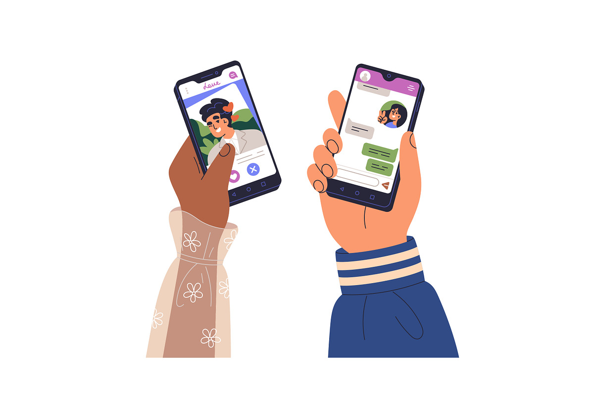 Hands holding smartphones set, a Technology Illustration by Good Studio (Photo 3 of 4)