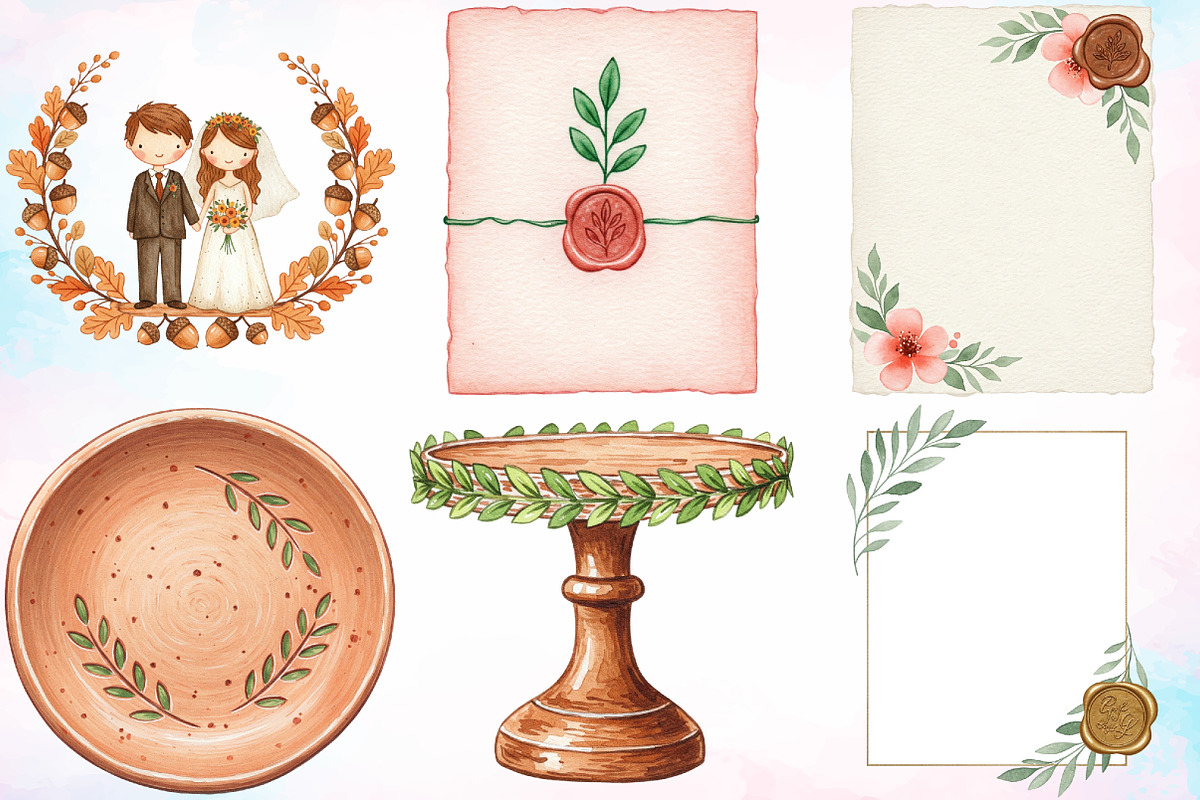Watercolor Autumn Wedding Clipart, a Seasonal Illustration by Canvas Craft (Photo 3 of 8)