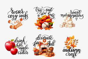 Autumn Fall Bucket List Icons PNG