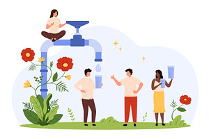 Drinking Water Near Giant Tap, a Person Illustration by Flashvector