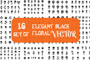 16 elegant black floral silhouettes, an Illustration by Amazin_art