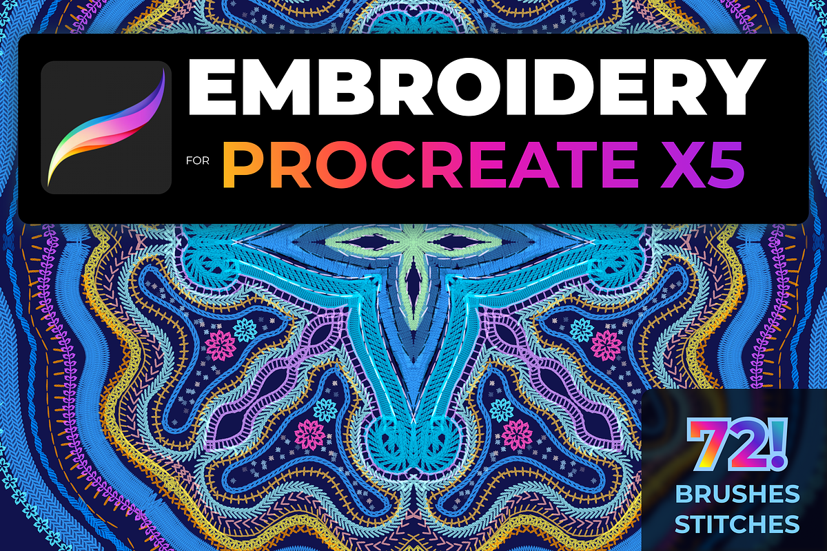 72 Brush-stitch Embroidery PROCREATE, a Brush Add-On by Graphics Resources (Photo 6 of 11)