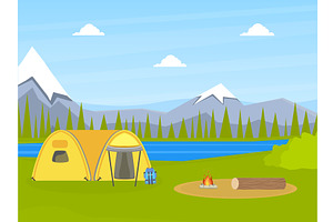 Tourist Tent on Natural Landscape, an Illustration by TopVectors