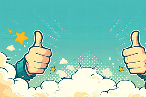 Colorful illustration of two thumbs up with stars and clouds background, an Illustration by AS photostudio