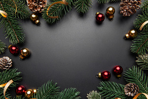 Christmas holiday background creating festive frame with ornamen, a Holiday Photo by Olena Rudo