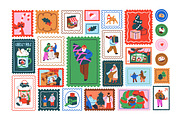 Christmas stamps, post marks set, a Seasonal Illustration by Good Studio (Thumbnail 1 of 6)