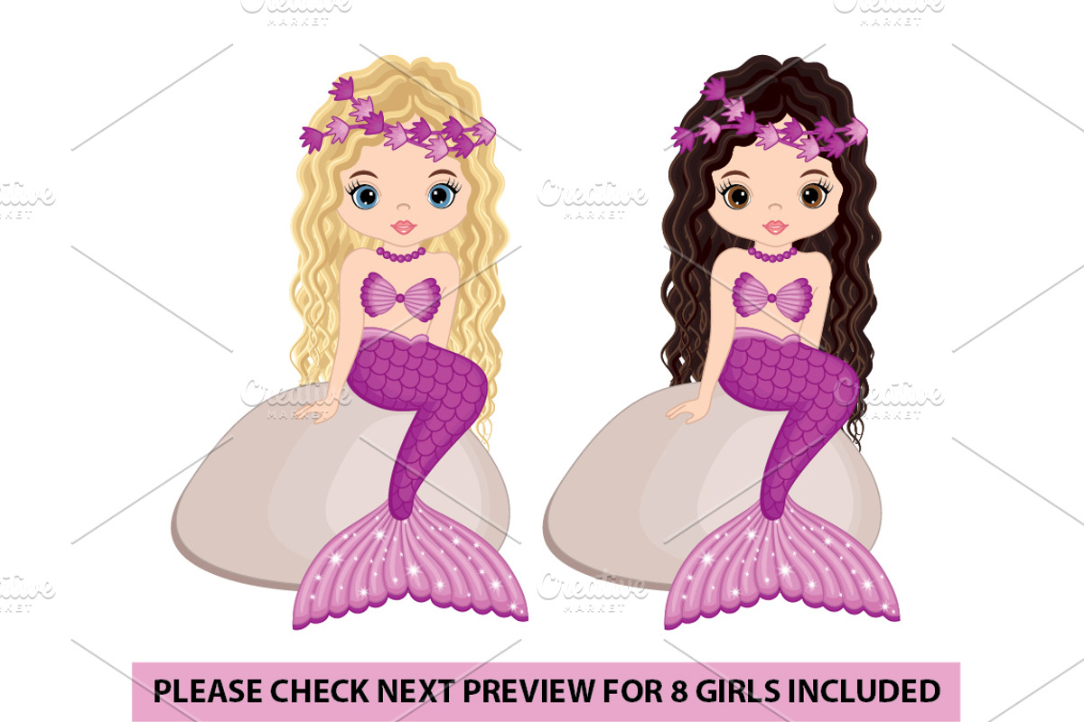Vector Beautiful Mermaid Clipart, an Illustration by TheCreativeMill (Photo 2 of 6)