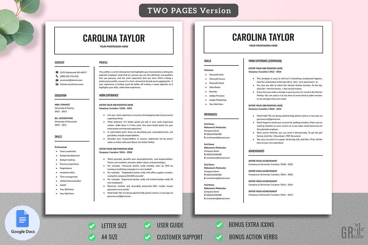 Google Docs Resume Template 01, a Resume Template by GResume (Photo 3 of 8)