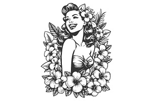 Hawaiian Pin-up Girl Engraving