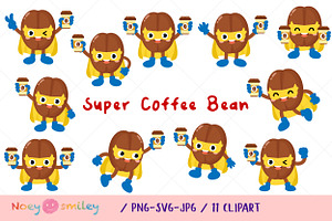 Funny Coffee Beans Super Hero Mascot