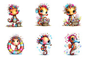 Whimsical Summer Seahorse Clipart, an Illustration by CreationArt (Thumbnail 2 of 7)